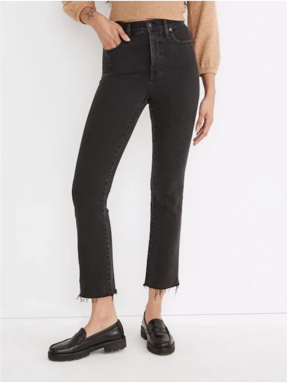 Madewell Cali Demi Bootcut Jeans 
Raw Hem Stretch Denim
